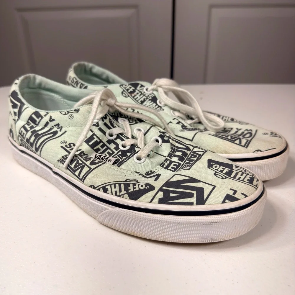 Vans Authentic Off The Wall Logo Print Mint Green Sneakers Womens 8.5